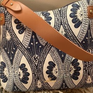 Spartina 449 Blue and Tan Shoulder Bag with Geometric Design